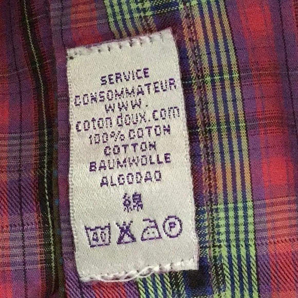 COTON Doux Paris pink plaid slim fit button front shirt sz 15 1/2 - Picture 7 of 7